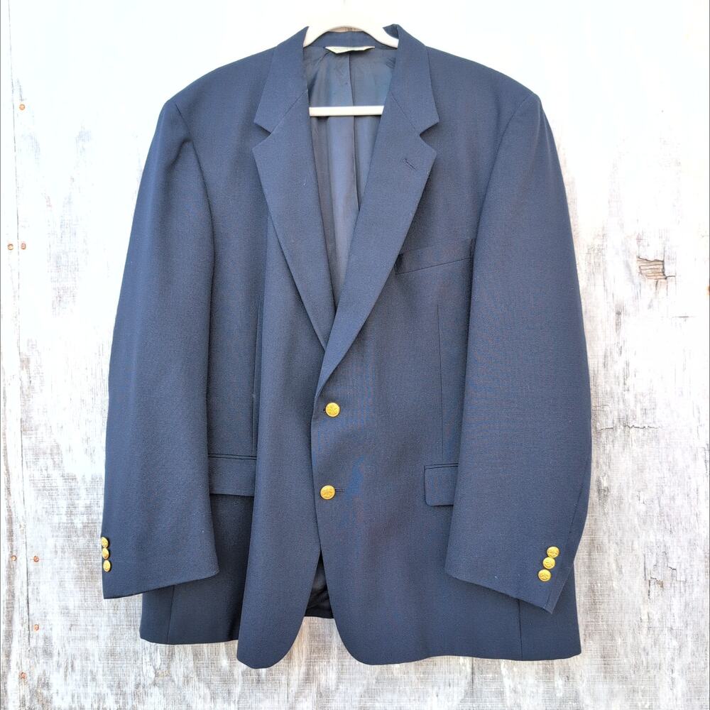Palm Beach Wool Blend Dark Navy Gold Button Blazer Men's 52L
